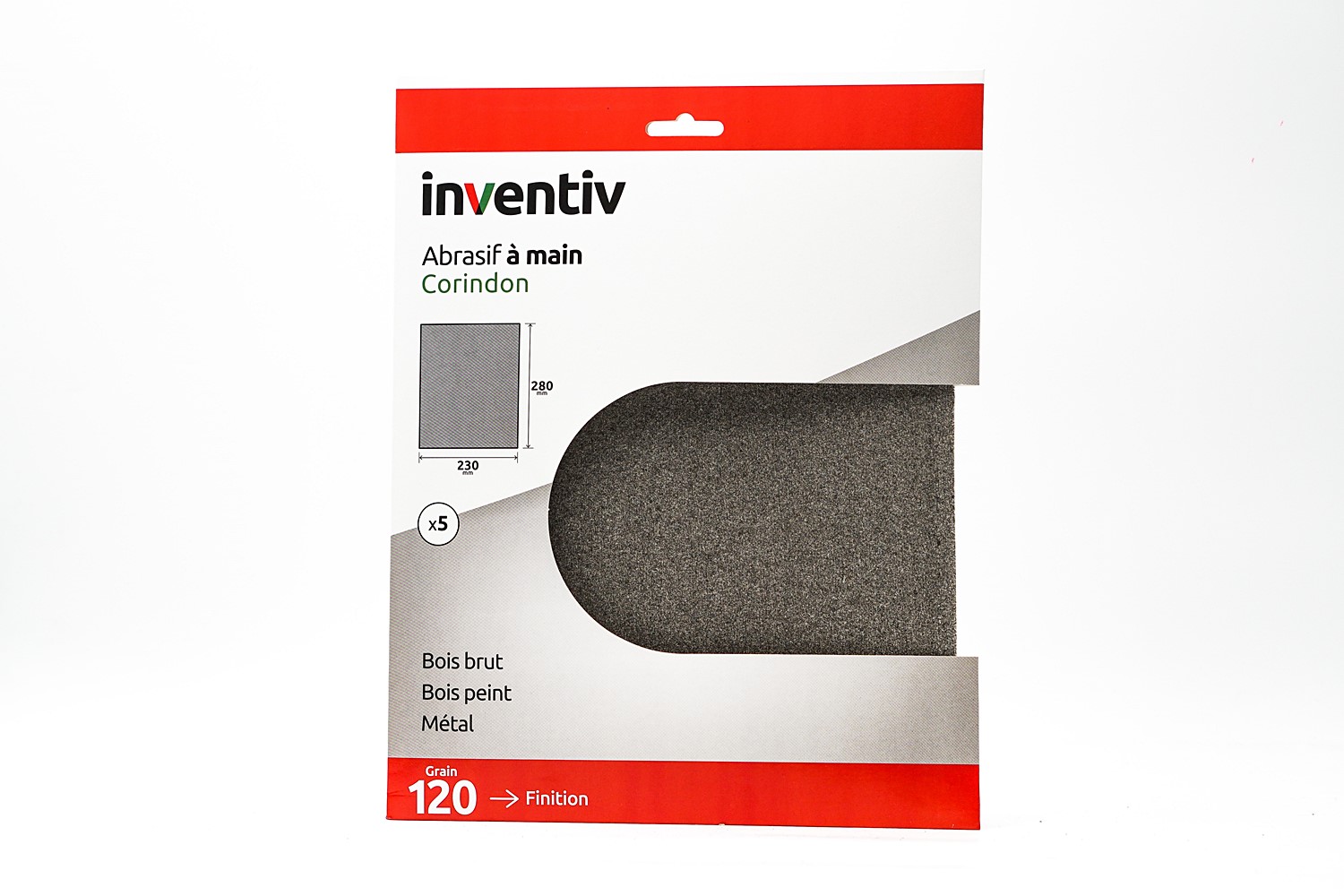 5 feuilles abrasives corindon 230x280mm grains 120 machine/main - INVENTIV